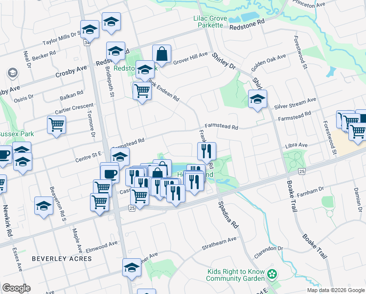map of restaurants, bars, coffee shops, grocery stores, and more near 21 Lanebrooke Crescent in Richmond Hill