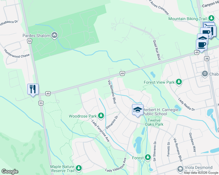 map of restaurants, bars, coffee shops, grocery stores, and more near 5 Countrywide Court in Vaughan