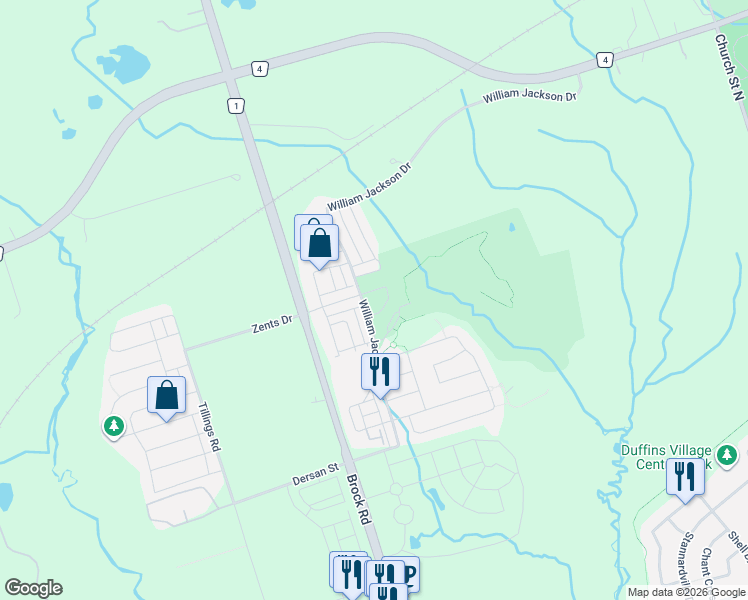 map of restaurants, bars, coffee shops, grocery stores, and more near 2635 William Jackson Drive in Pickering