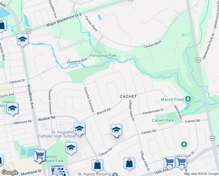 map of restaurants, bars, coffee shops, grocery stores, and more near 21 Goldring Crescent in Markham