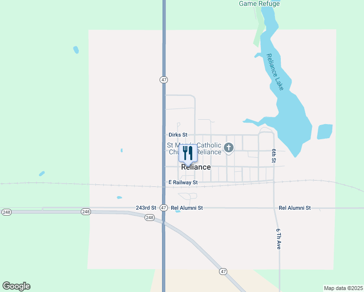 map of restaurants, bars, coffee shops, grocery stores, and more near North 1st Avenue in Reliance