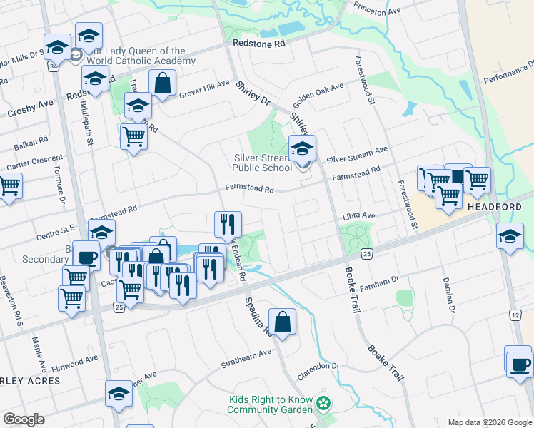 map of restaurants, bars, coffee shops, grocery stores, and more near 56 Kimono Crescent in Richmond Hill