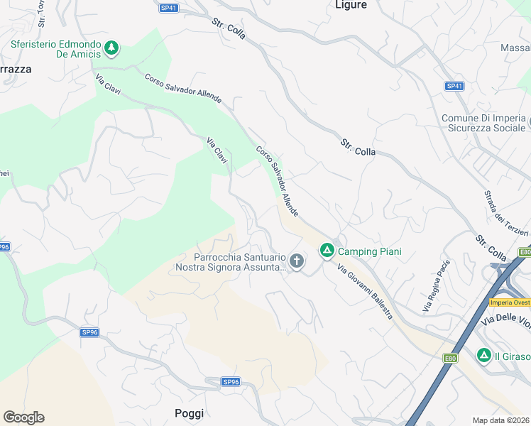 map of restaurants, bars, coffee shops, grocery stores, and more near Via degli Orti in Imperia