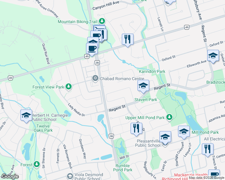 map of restaurants, bars, coffee shops, grocery stores, and more near 60 Baynards Lane in Richmond Hill