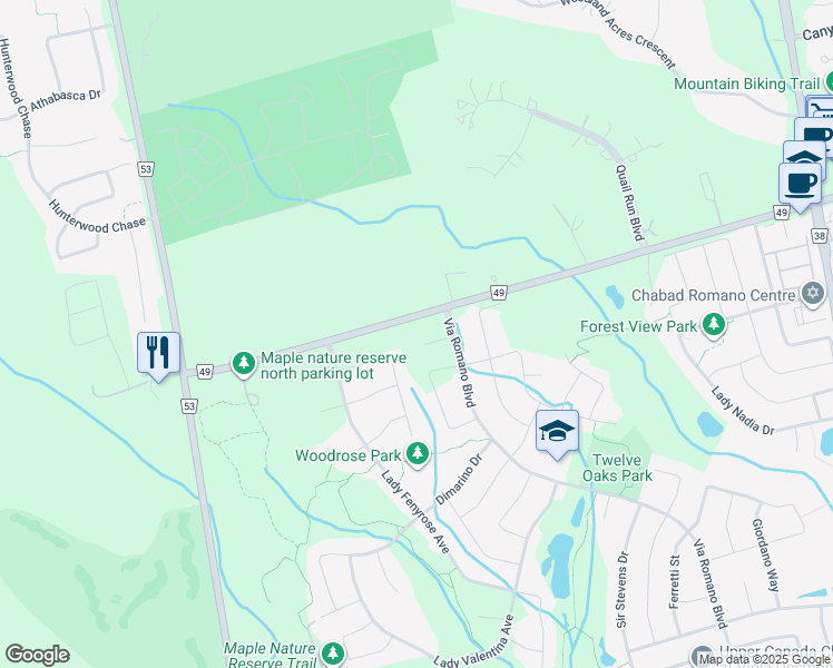 map of restaurants, bars, coffee shops, grocery stores, and more near 28 Countrywide Court in Vaughan