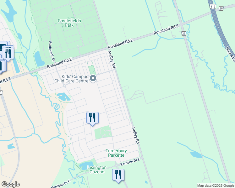 map of restaurants, bars, coffee shops, grocery stores, and more near 59 Devineridge Avenue in Ajax