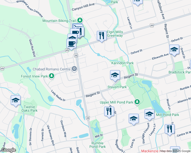 map of restaurants, bars, coffee shops, grocery stores, and more near 72 Baynards Lane in Richmond Hill