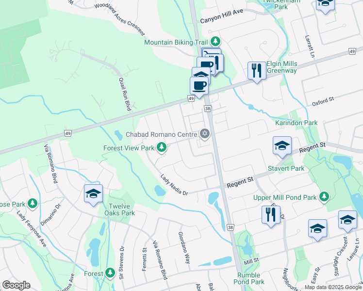 map of restaurants, bars, coffee shops, grocery stores, and more near 116 Daniel Bram Drive in Vaughan