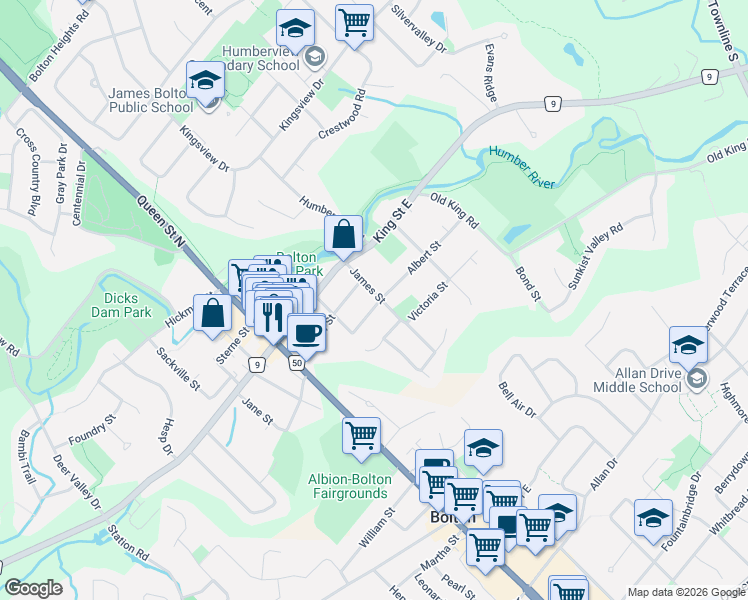 map of restaurants, bars, coffee shops, grocery stores, and more near in Bolton