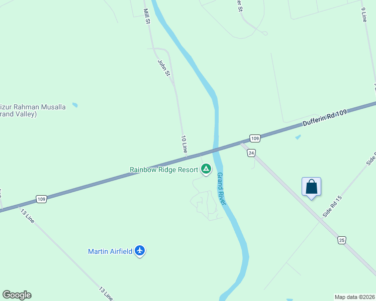 map of restaurants, bars, coffee shops, grocery stores, and more near 21301 10 Line in Grand Valley