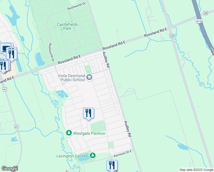 map of restaurants, bars, coffee shops, grocery stores, and more near in Ajax