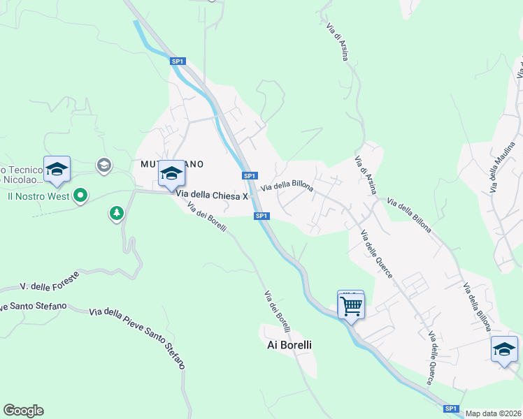 map of restaurants, bars, coffee shops, grocery stores, and more near 4214 Via per Camaiore in Lucca