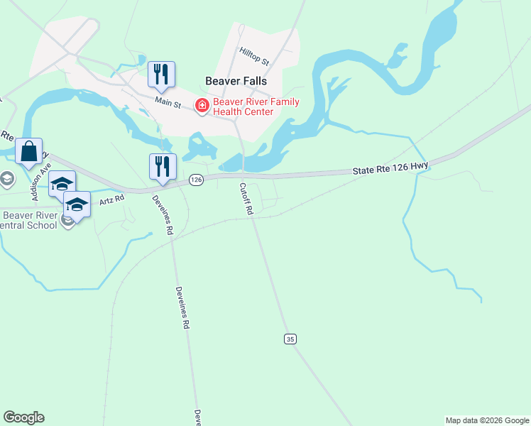 map of restaurants, bars, coffee shops, grocery stores, and more near 6604 Martin Street in Castorland