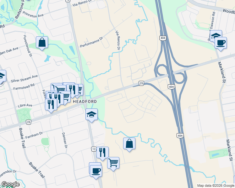 map of restaurants, bars, coffee shops, grocery stores, and more near 52 Matawin Lane in Richmond Hill