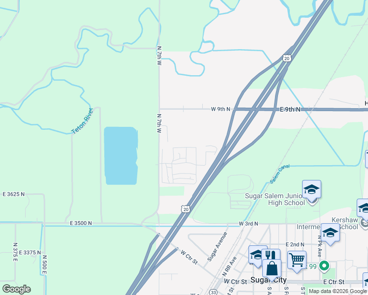 map of restaurants, bars, coffee shops, grocery stores, and more near 662 Fiore Drive in Sugar City
