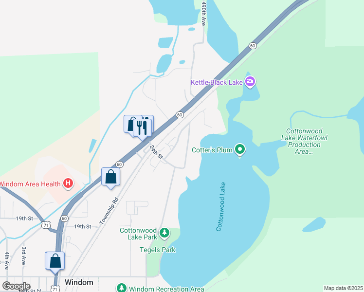 map of restaurants, bars, coffee shops, grocery stores, and more near 2520 Cottonwood Lake Drive in Windom