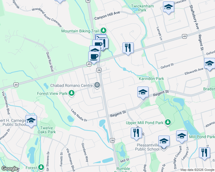 map of restaurants, bars, coffee shops, grocery stores, and more near 277 Oxford Street in Richmond Hill