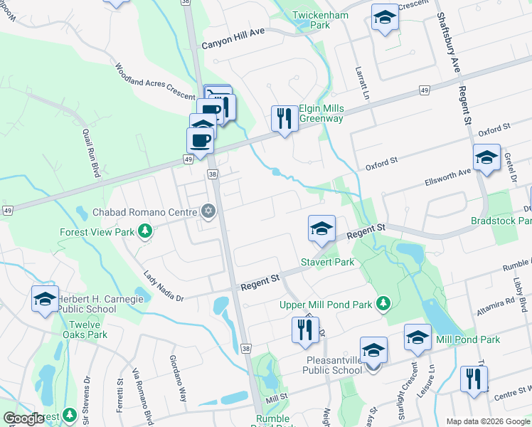map of restaurants, bars, coffee shops, grocery stores, and more near 72 Baynards Lane in Richmond Hill