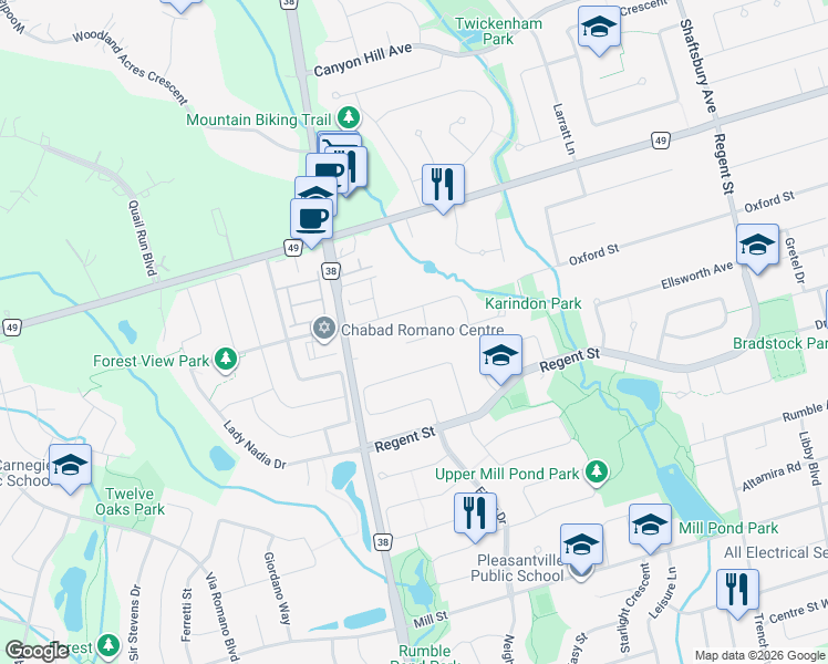 map of restaurants, bars, coffee shops, grocery stores, and more near 22 Direzze Court in Richmond Hill