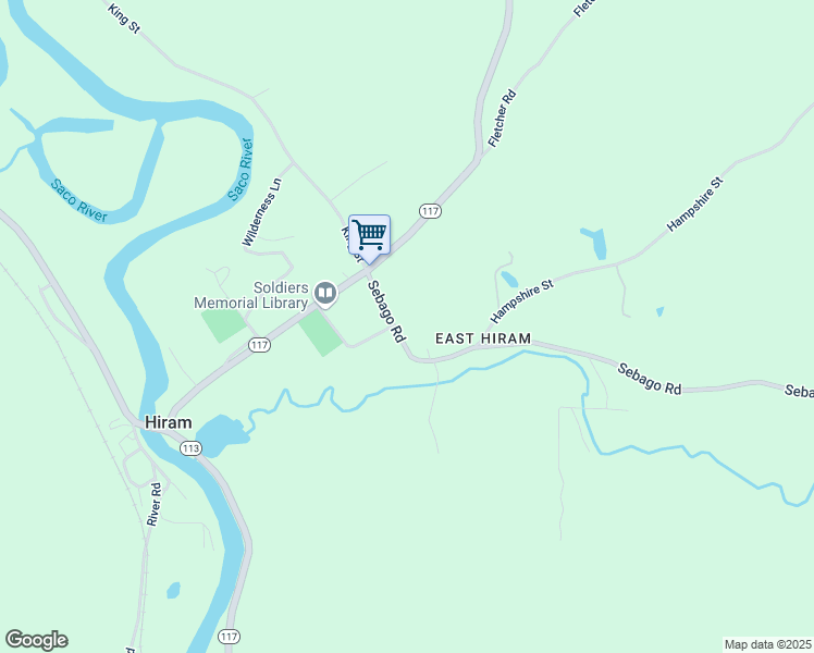 map of restaurants, bars, coffee shops, grocery stores, and more near 32 Sebago Road in Hiram