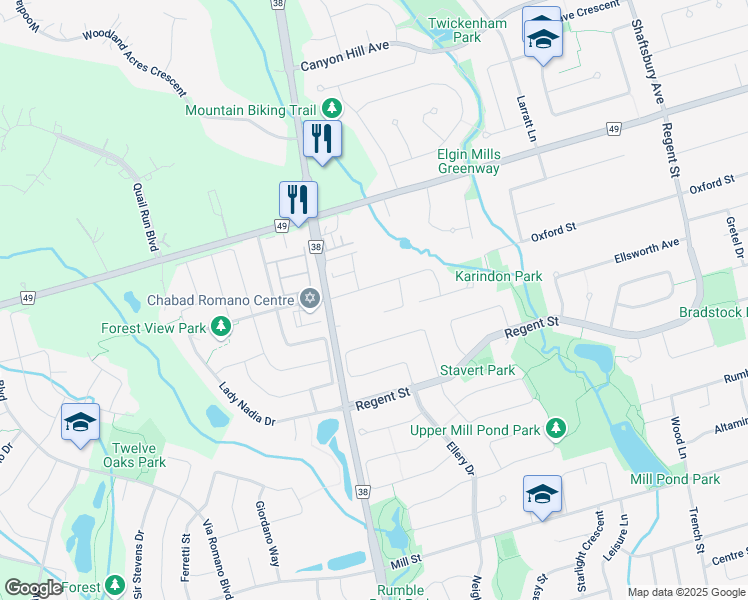 map of restaurants, bars, coffee shops, grocery stores, and more near 10675 Bathurst Street in Richmond Hill