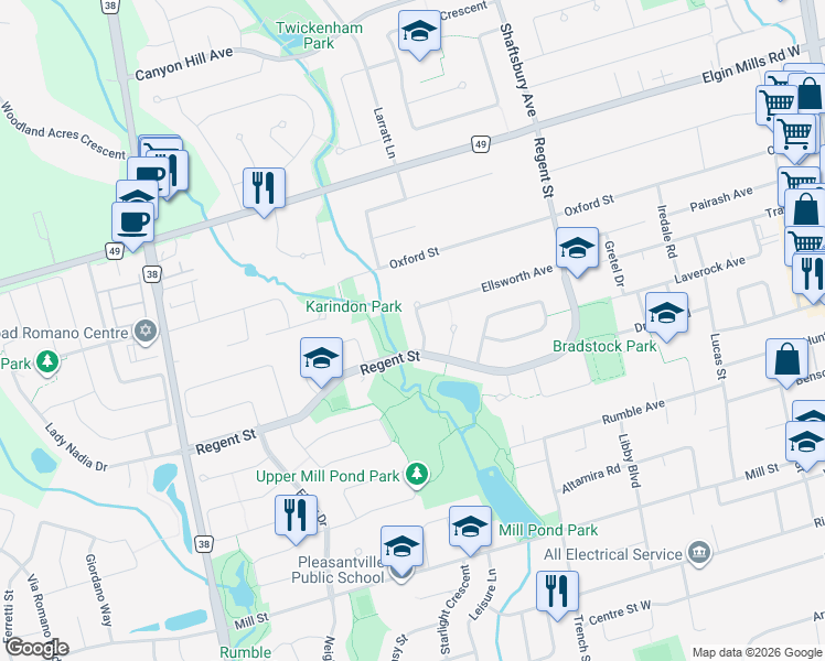 map of restaurants, bars, coffee shops, grocery stores, and more near 78 Ellsworth Avenue in Richmond Hill