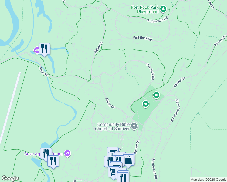 map of restaurants, bars, coffee shops, grocery stores, and more near 57300 Approach Lane in Sunriver