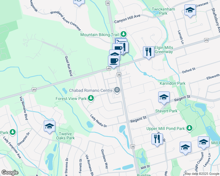 map of restaurants, bars, coffee shops, grocery stores, and more near 2 Sand Hill Mews in Vaughan
