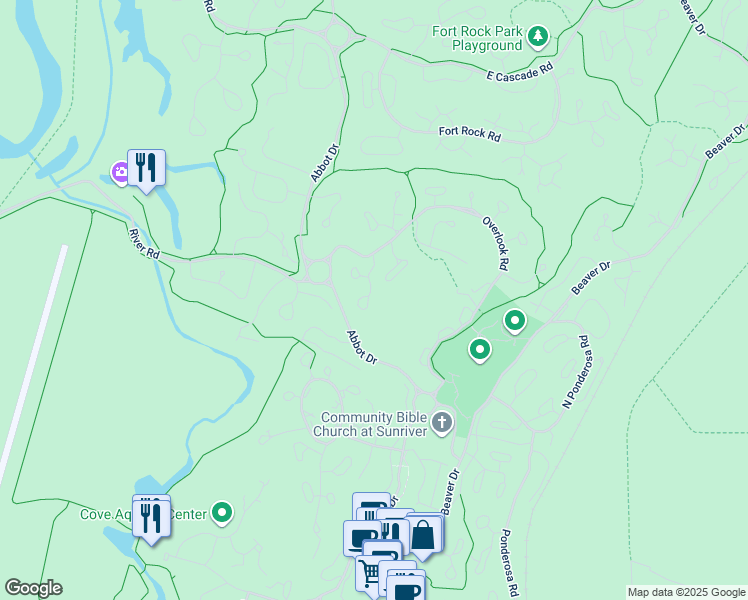 map of restaurants, bars, coffee shops, grocery stores, and more near 17790 15th Tee Lane in Sunriver