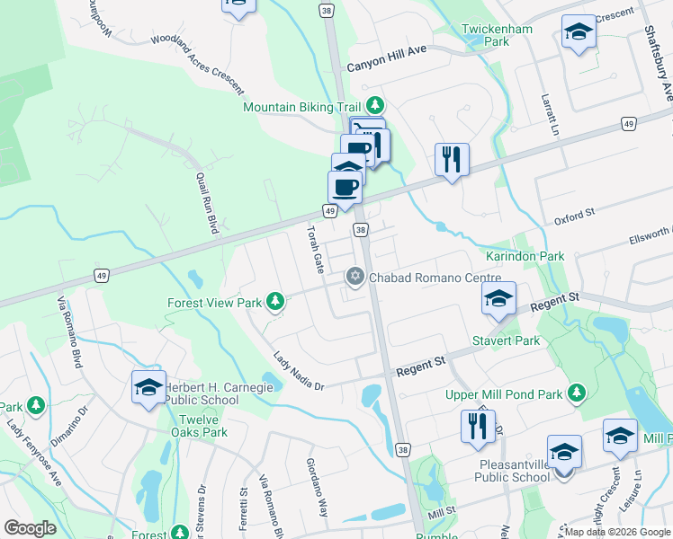 map of restaurants, bars, coffee shops, grocery stores, and more near 4 Sand Hill Mews in Vaughan