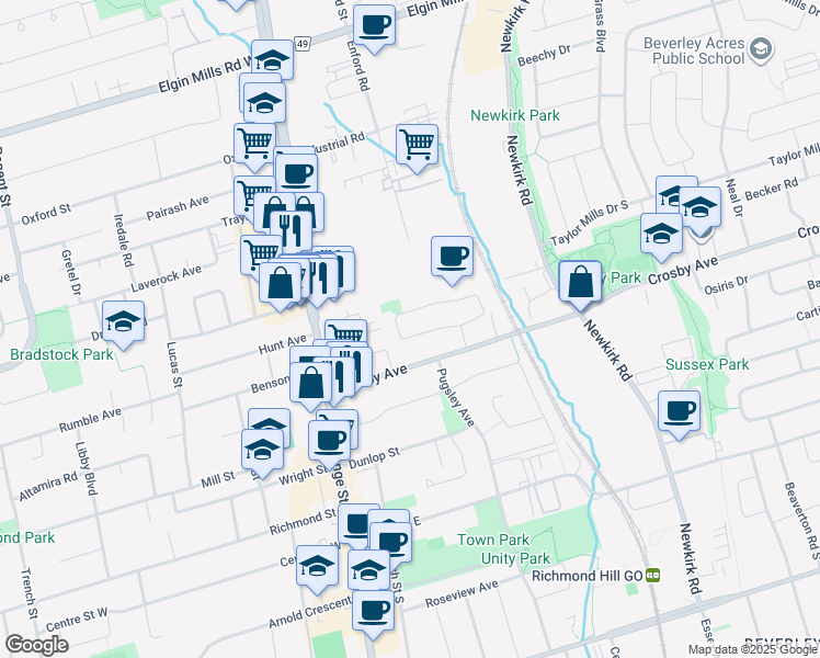 map of restaurants, bars, coffee shops, grocery stores, and more near 70 Stephenson Crescent in Richmond Hill