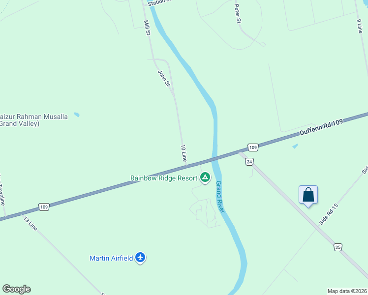 map of restaurants, bars, coffee shops, grocery stores, and more near 21301 10 Line in Grand Valley