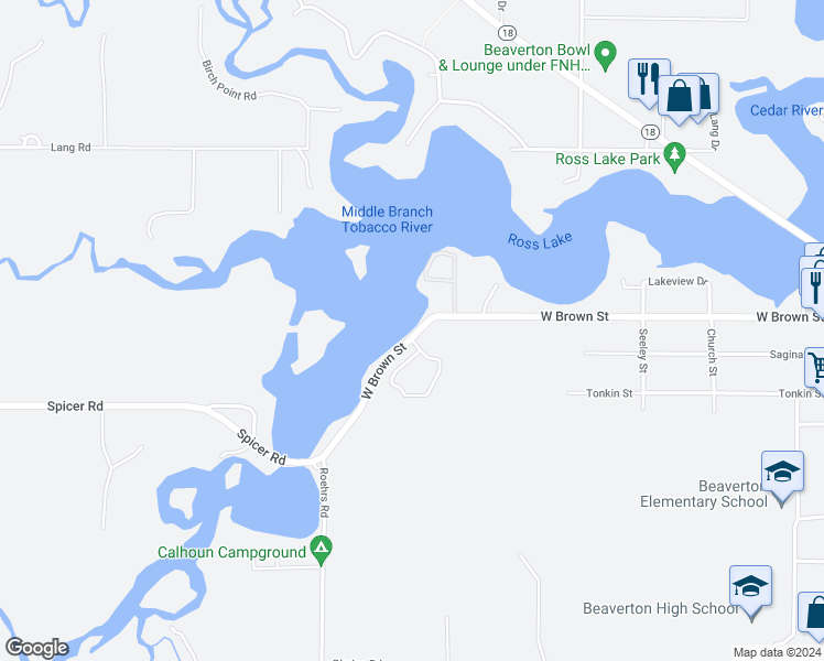 map of restaurants, bars, coffee shops, grocery stores, and more near 385 West Brown Street in Beaverton
