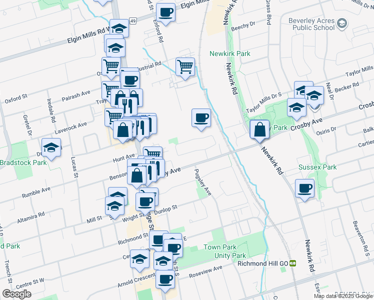 map of restaurants, bars, coffee shops, grocery stores, and more near 78 Stephenson Crescent in Richmond Hill