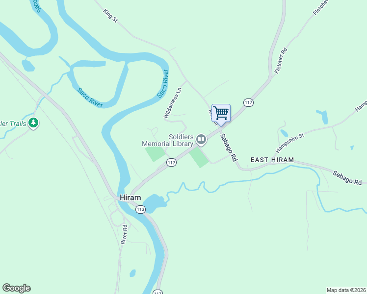 map of restaurants, bars, coffee shops, grocery stores, and more near 80 Main Street in Hiram