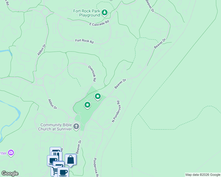 map of restaurants, bars, coffee shops, grocery stores, and more near 17929 Rhododendron Lane in Sunriver