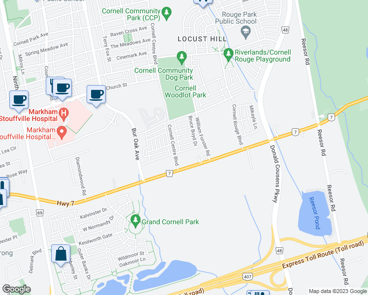 map of restaurants, bars, coffee shops, grocery stores, and more near 464 Arthur Bonner Avenue in Markham