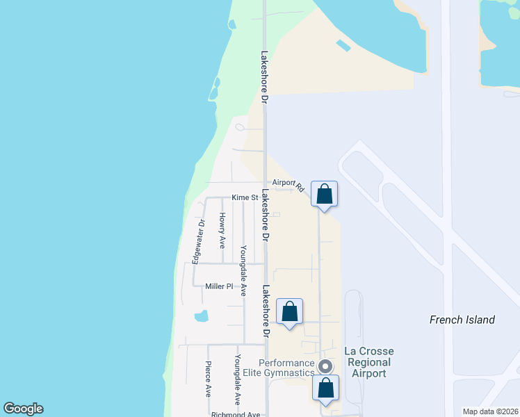 map of restaurants, bars, coffee shops, grocery stores, and more near 3151 Lakeshore Drive in La Crosse