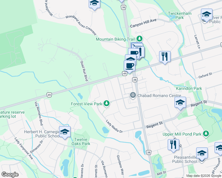 map of restaurants, bars, coffee shops, grocery stores, and more near 422 Lady Nadia Drive in Richmond Hill