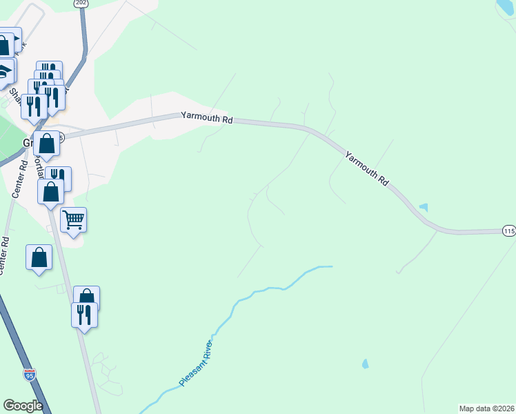 map of restaurants, bars, coffee shops, grocery stores, and more near 15 Woodcock Drive in Gray