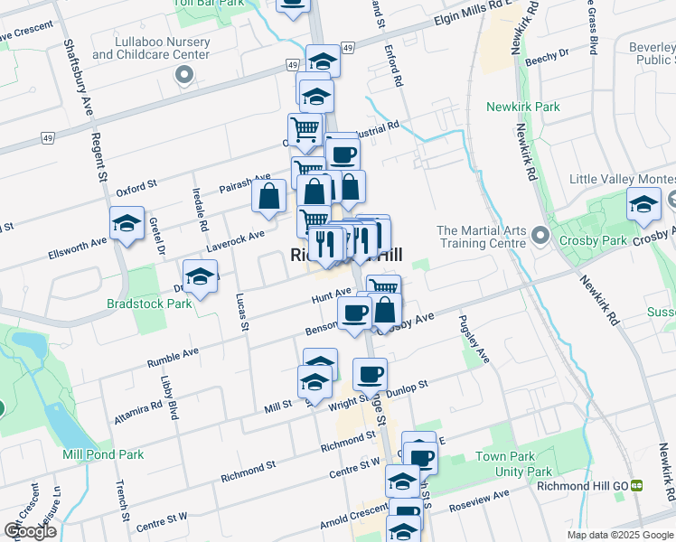 map of restaurants, bars, coffee shops, grocery stores, and more near 6 Levendale Road in Richmond Hill