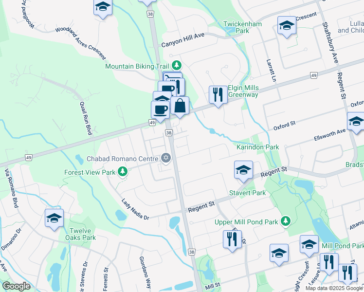 map of restaurants, bars, coffee shops, grocery stores, and more near Lasalle Lane in Richmond Hill