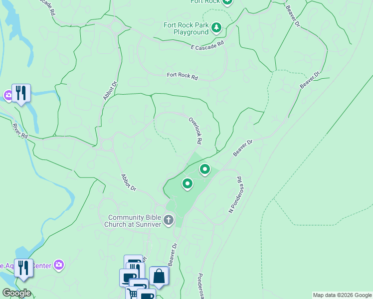map of restaurants, bars, coffee shops, grocery stores, and more near 57316 Pole House Lane in Sunriver