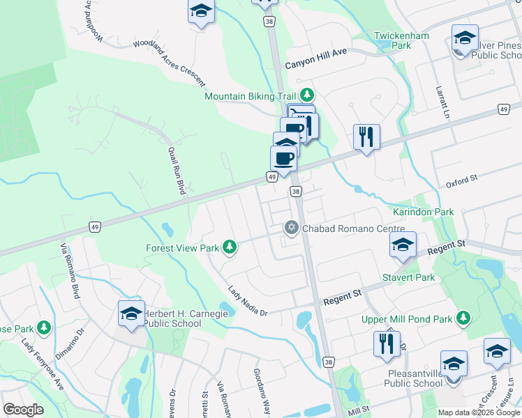 map of restaurants, bars, coffee shops, grocery stores, and more near 37 Torah Gate in Vaughan
