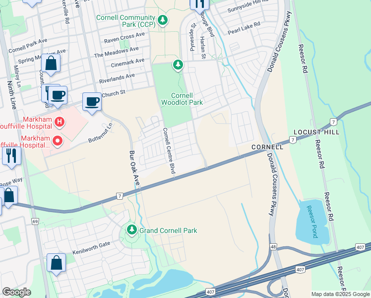 map of restaurants, bars, coffee shops, grocery stores, and more near 131 Frederick Wilson Avenue in Markham