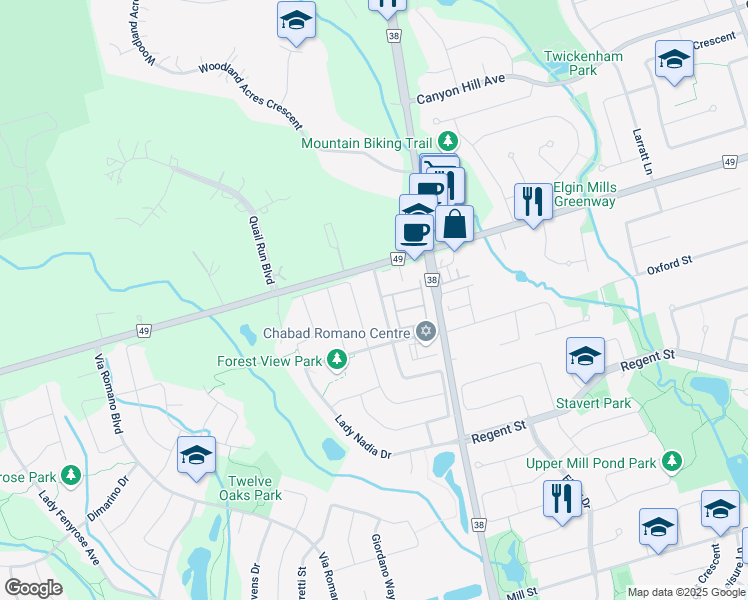 map of restaurants, bars, coffee shops, grocery stores, and more near 50 Torah Gate in Vaughan