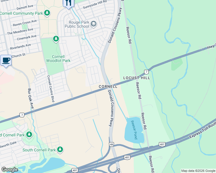 map of restaurants, bars, coffee shops, grocery stores, and more near in Markham