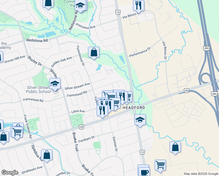 map of restaurants, bars, coffee shops, grocery stores, and more near 28 Gemini Crescent in Richmond Hill
