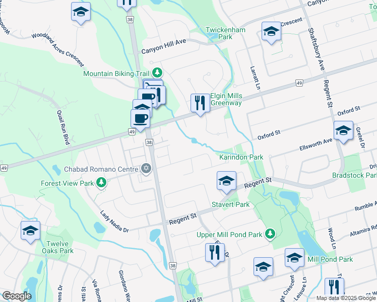 map of restaurants, bars, coffee shops, grocery stores, and more near in Richmond Hill