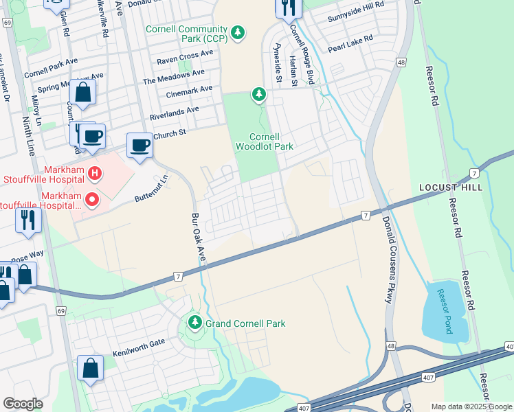 map of restaurants, bars, coffee shops, grocery stores, and more near 106 Frederick Wilson Avenue in Markham